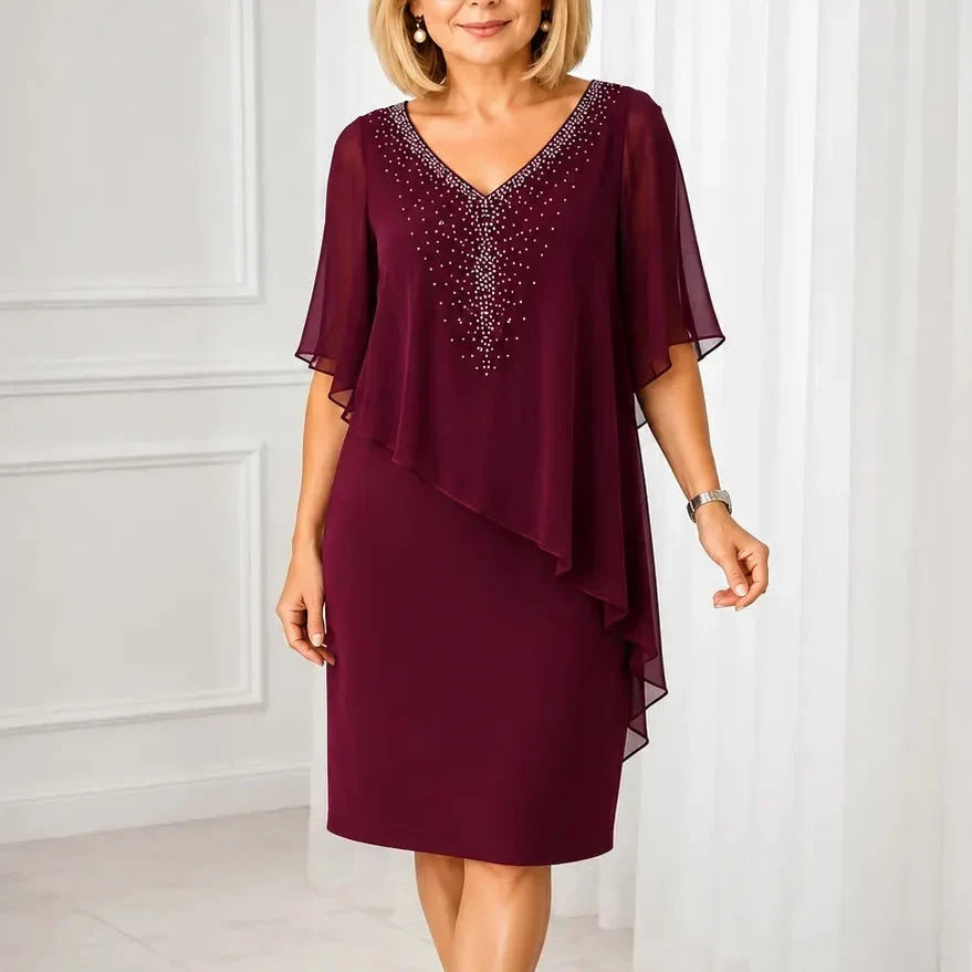 Joaquina | Abito Midi Donna da Cerimonia con Mantella in Chiffon