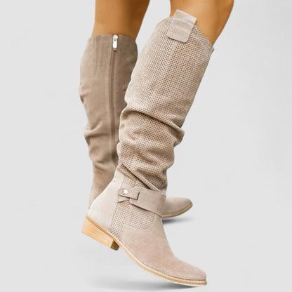 Filomena - Stivali western donna effetto camoscio