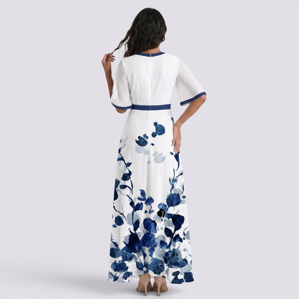 Abito Lungo Donna Boho Stampato con Scollo a V