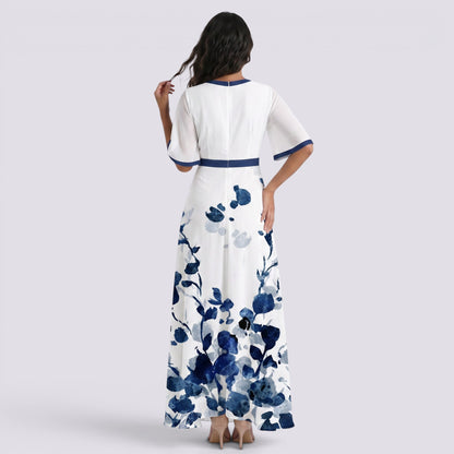 Abito Lungo Donna Boho Stampato con Scollo a V