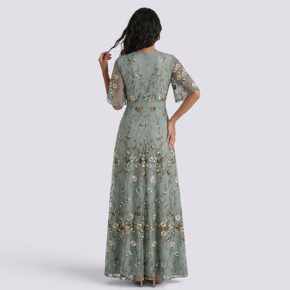 Abito Lungo Donna Boho Stampato con Scollo a V