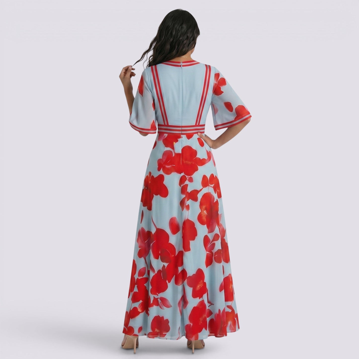 Abito Lungo Donna Boho Stampato con Scollo a V