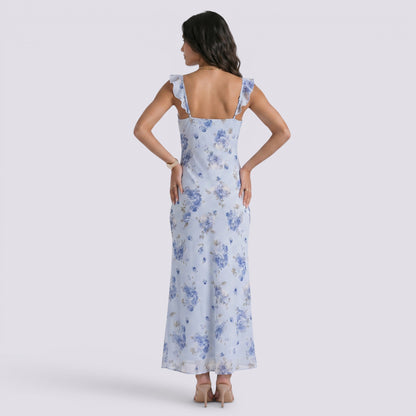 Abito Lungo Donna Floreale con Schiena Aperta