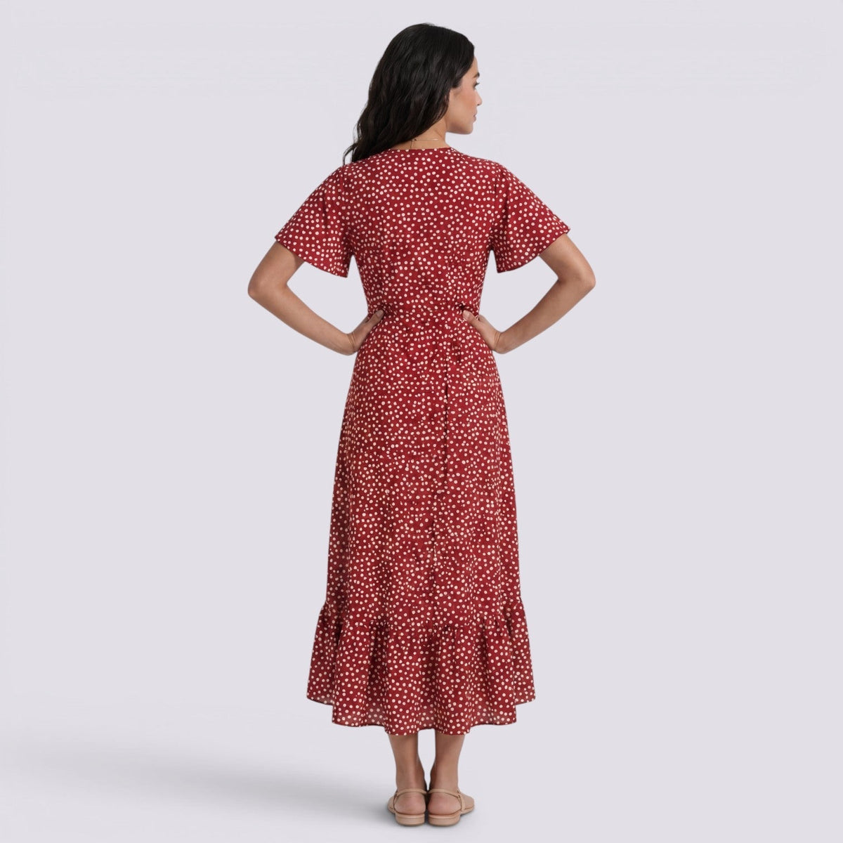 Abito Lungo Donna Floreale Boho con Scollo a V