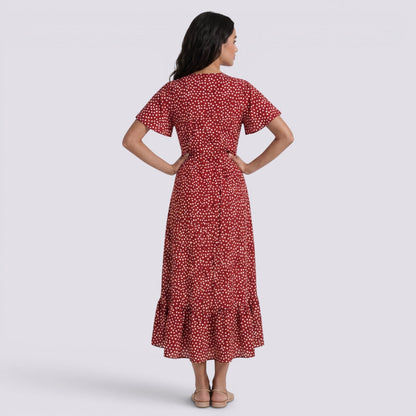 Abito Lungo Donna Floreale Boho con Scollo a V