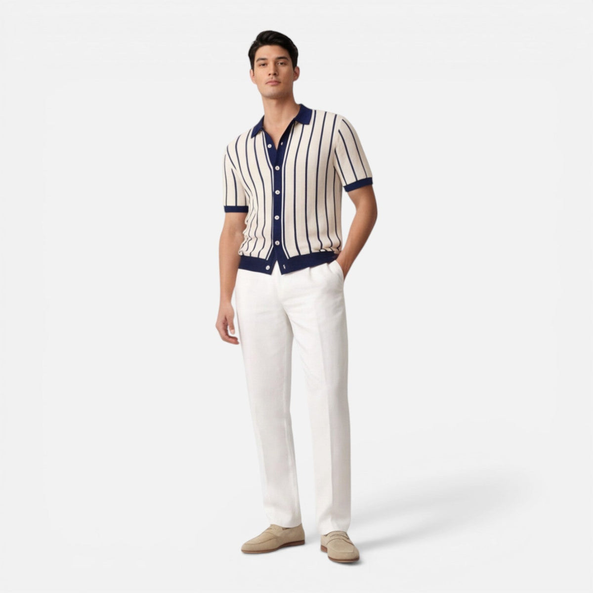 Polo Uomo a Righe in Maglia Leggera Manica Corta Estiva