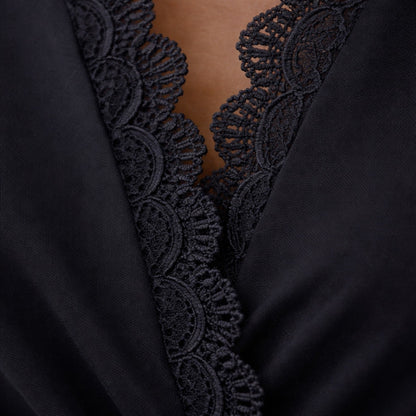 Abito Midi Donna Nero con Maniche in Pizzo