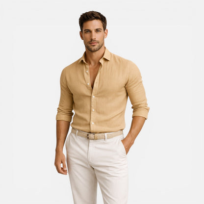 Camicia Lino Uomo Slim Fit Misto Cotone Traspirante