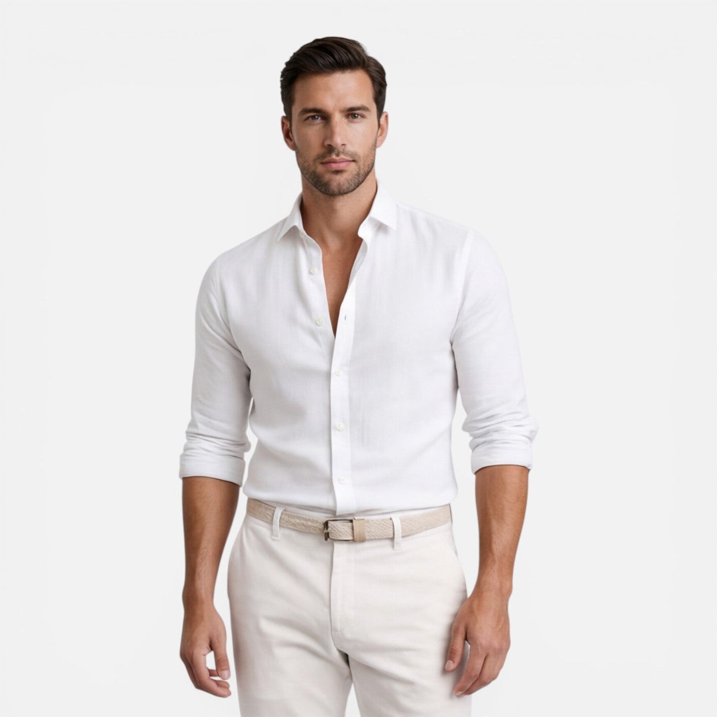Camicia Lino Uomo Slim Fit Misto Cotone Traspirante