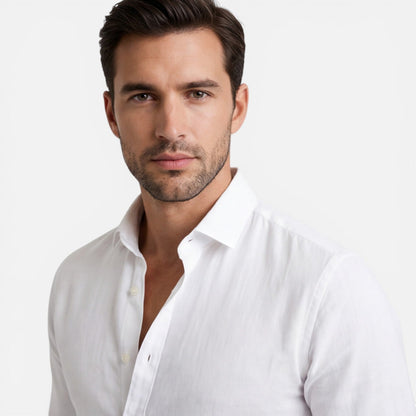 Camicia Lino Uomo Slim Fit Misto Cotone Traspirante