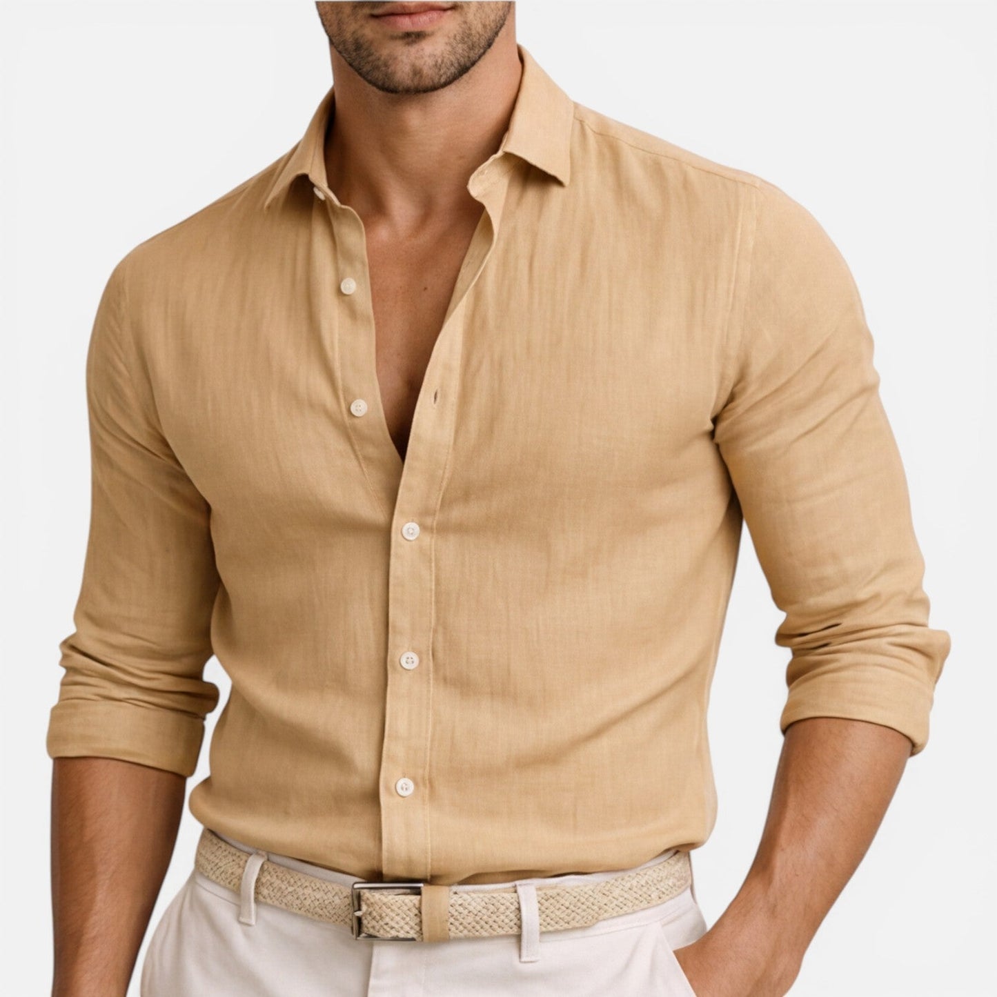 Camicia Lino Uomo Slim Fit Misto Cotone Traspirante