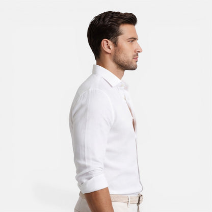 Camicia Lino Uomo Slim Fit Misto Cotone Traspirante