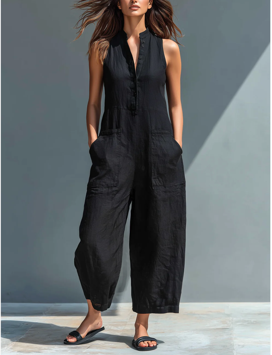 Delia | Tuta Donna in Lino con Bottoni