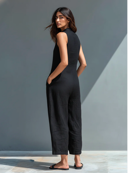 Delia | Tuta Donna in Lino con Bottoni