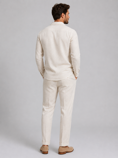 Completo Uomo Effetto Lino Camicia e Pantaloni Taglio Rilassato