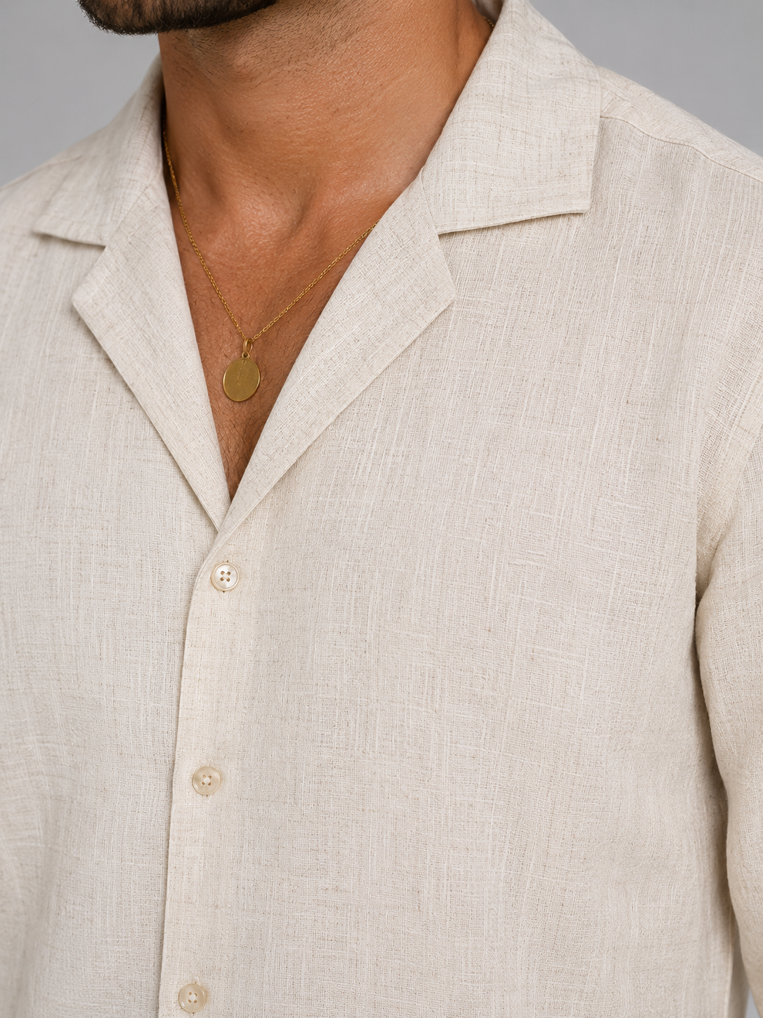 Completo Uomo Effetto Lino Camicia e Pantaloni Taglio Rilassato