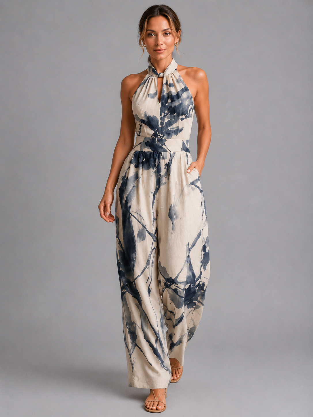 Tuta Donna Stampata con Scollo Halter