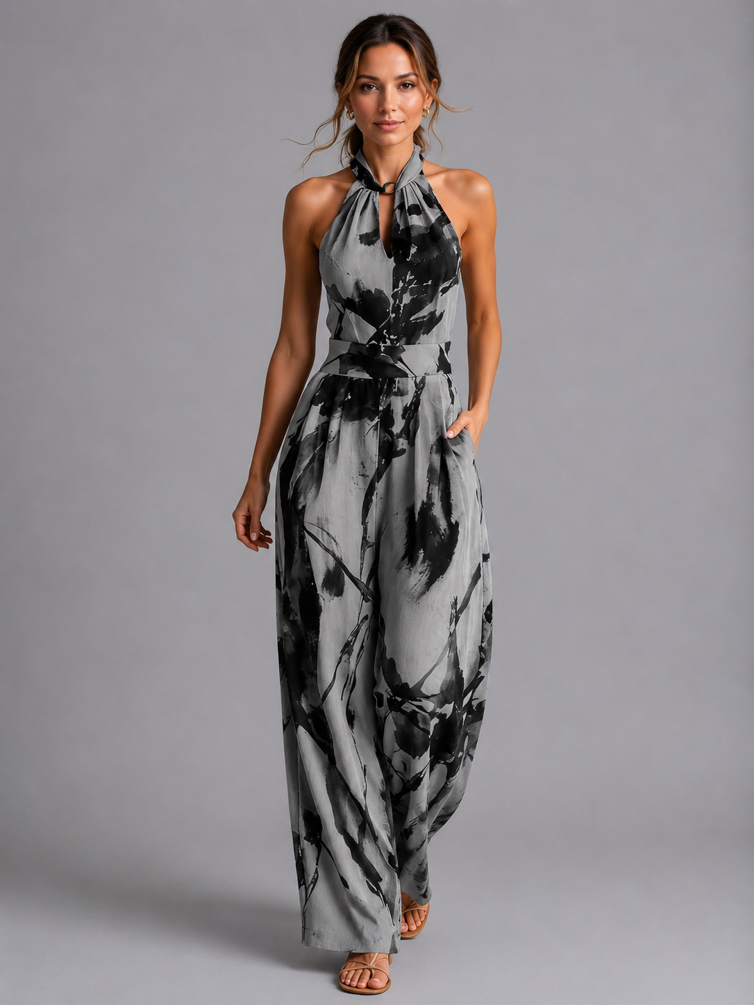 Tuta Donna Stampata con Scollo Halter