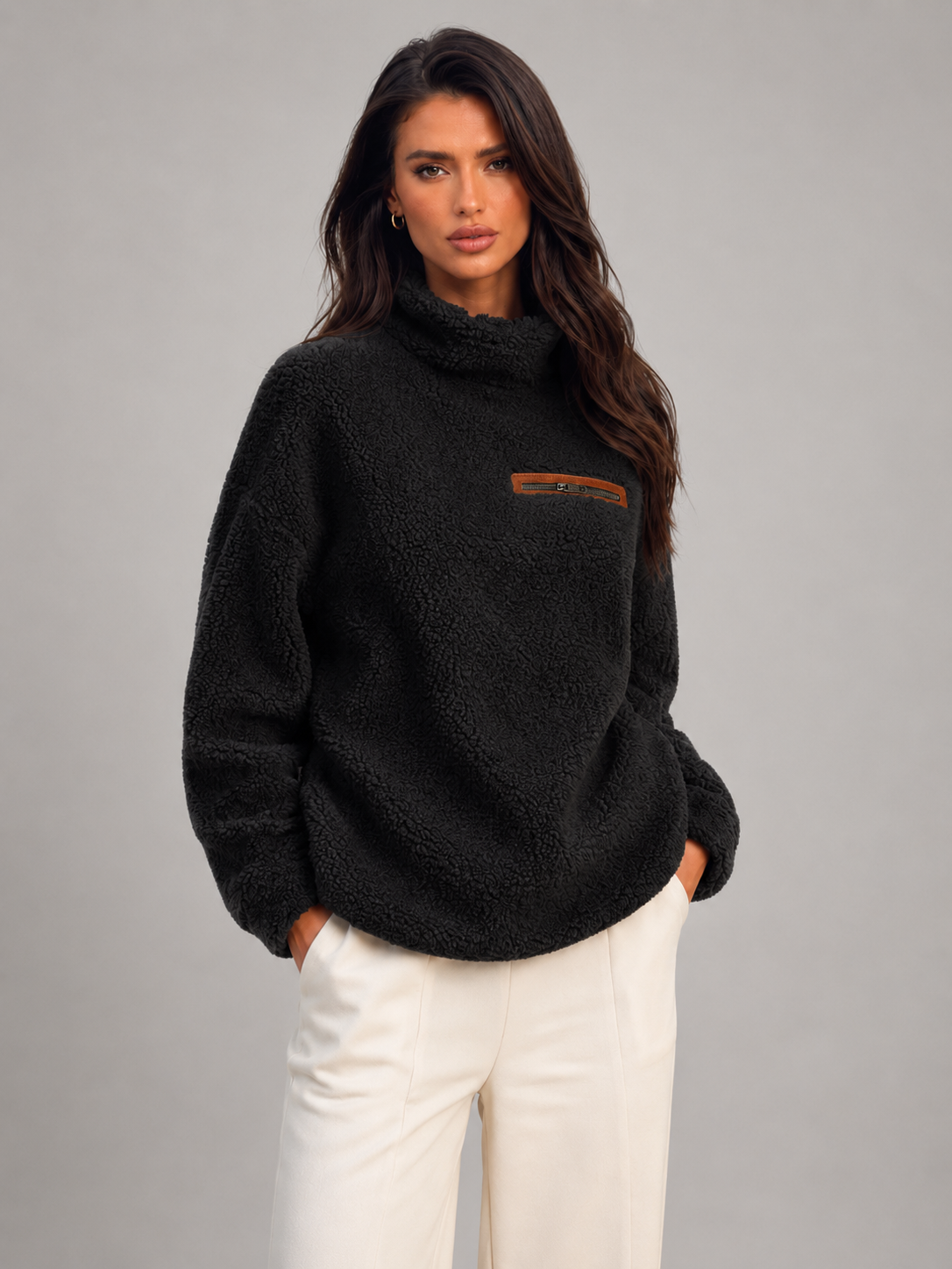 Maglione Donna a Collo Alto in Maglia Spazzolata
