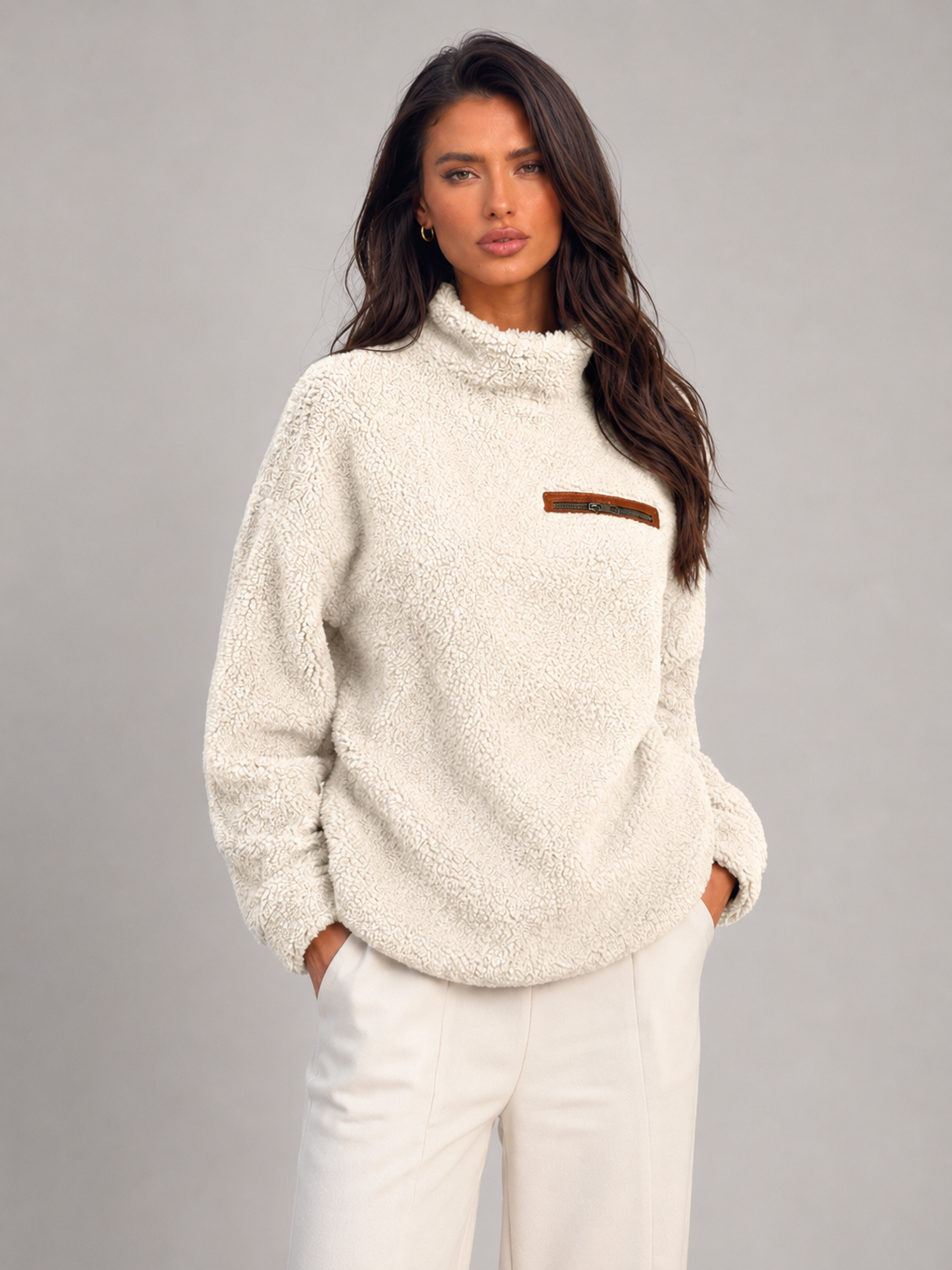 Maglione Donna a Collo Alto in Maglia Spazzolata