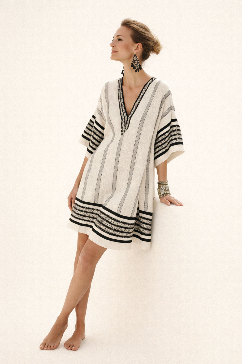 Abito Midi Donna Stampato con Maniche Ampie
