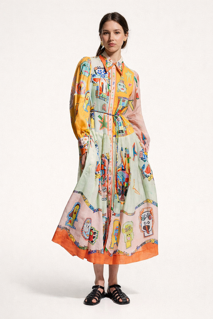 Abito Chemisier Midi Donna Colorblock