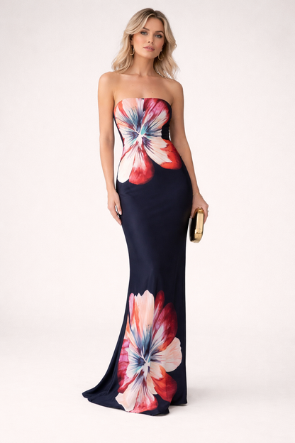 Abito Midi Donna Floreale Senza Spalline