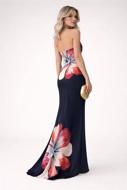 Abito Midi Donna Floreale Senza Spalline