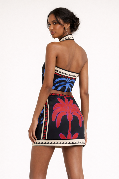 Abito Mini Donna Boho Halter Stampato