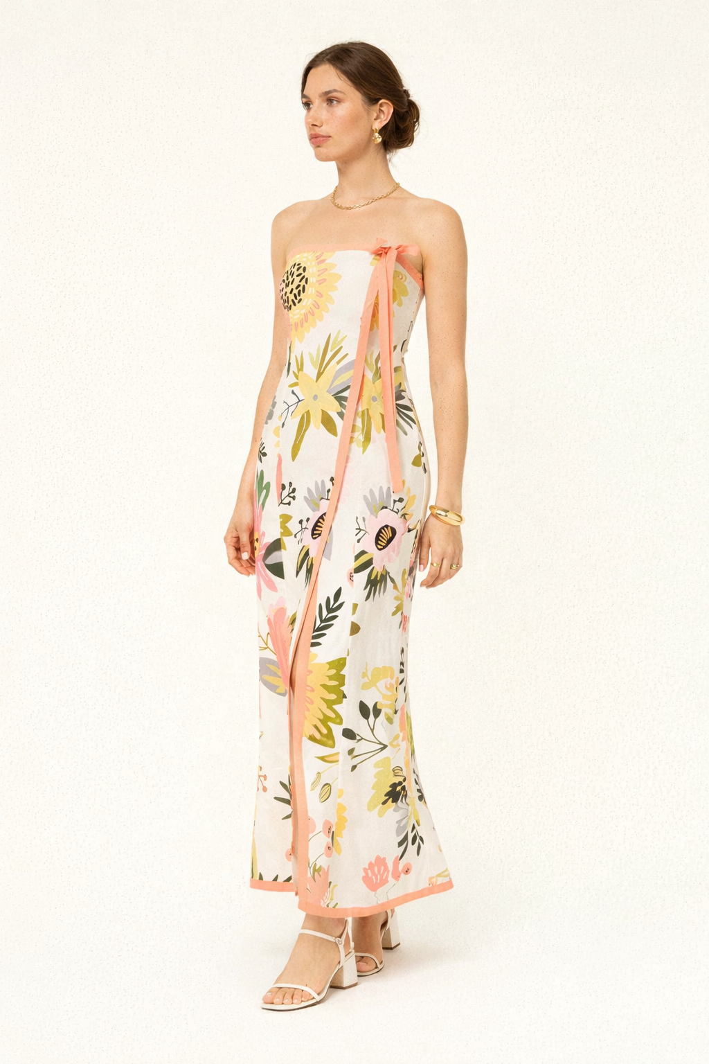Abito Lungo Donna Strapless Stampato con Spacco