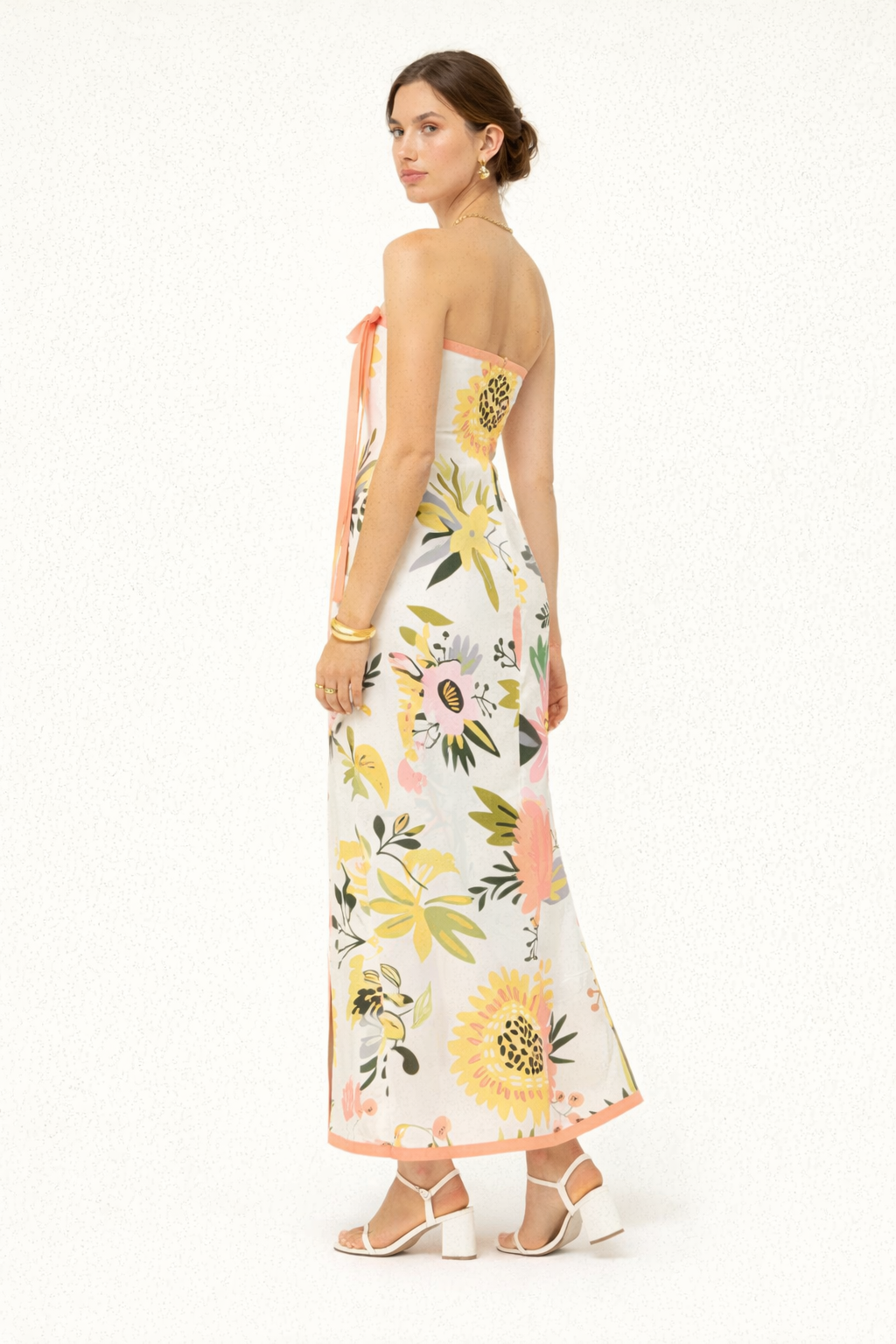 Abito Lungo Donna Strapless Stampato con Spacco