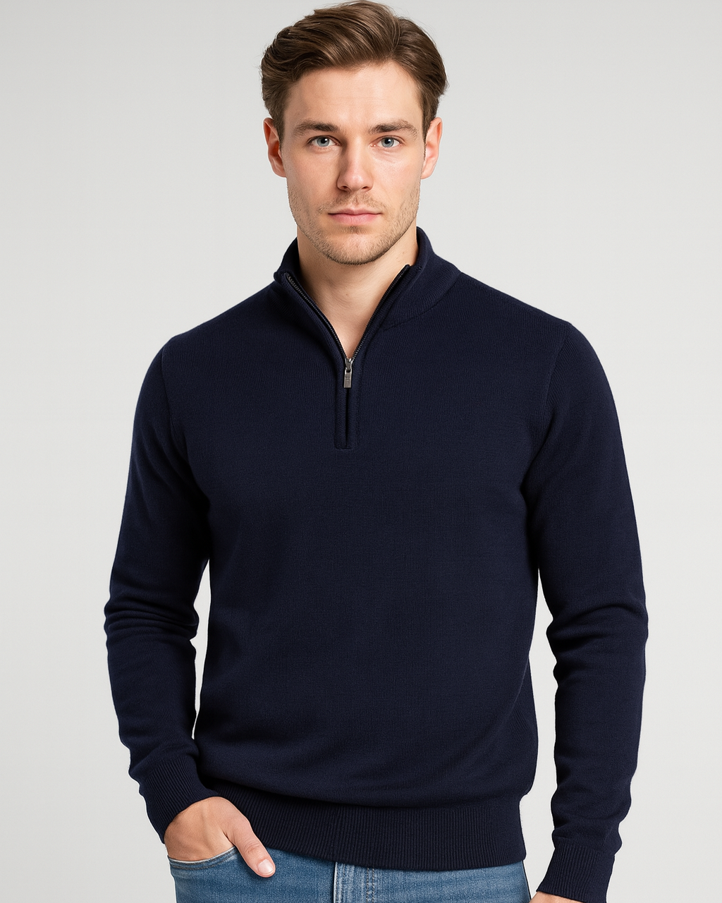Maglione Uomo Mezza Zip in Cotone Design Pulito Versatile