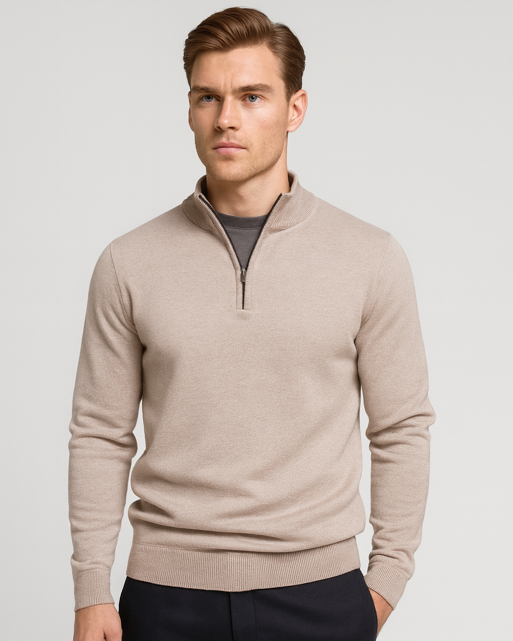 Maglione Uomo Mezza Zip in Cotone Design Pulito Versatile