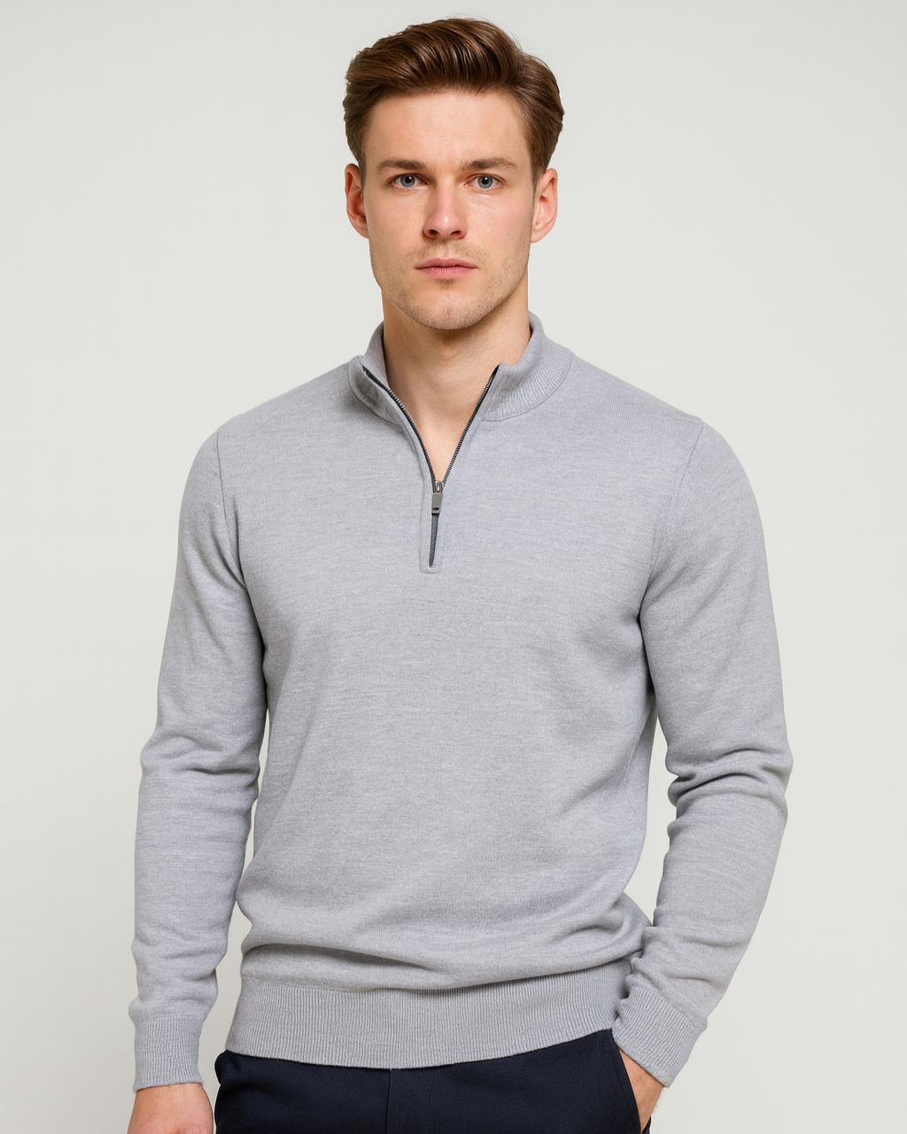 Maglione Uomo Mezza Zip in Cotone Design Pulito Versatile