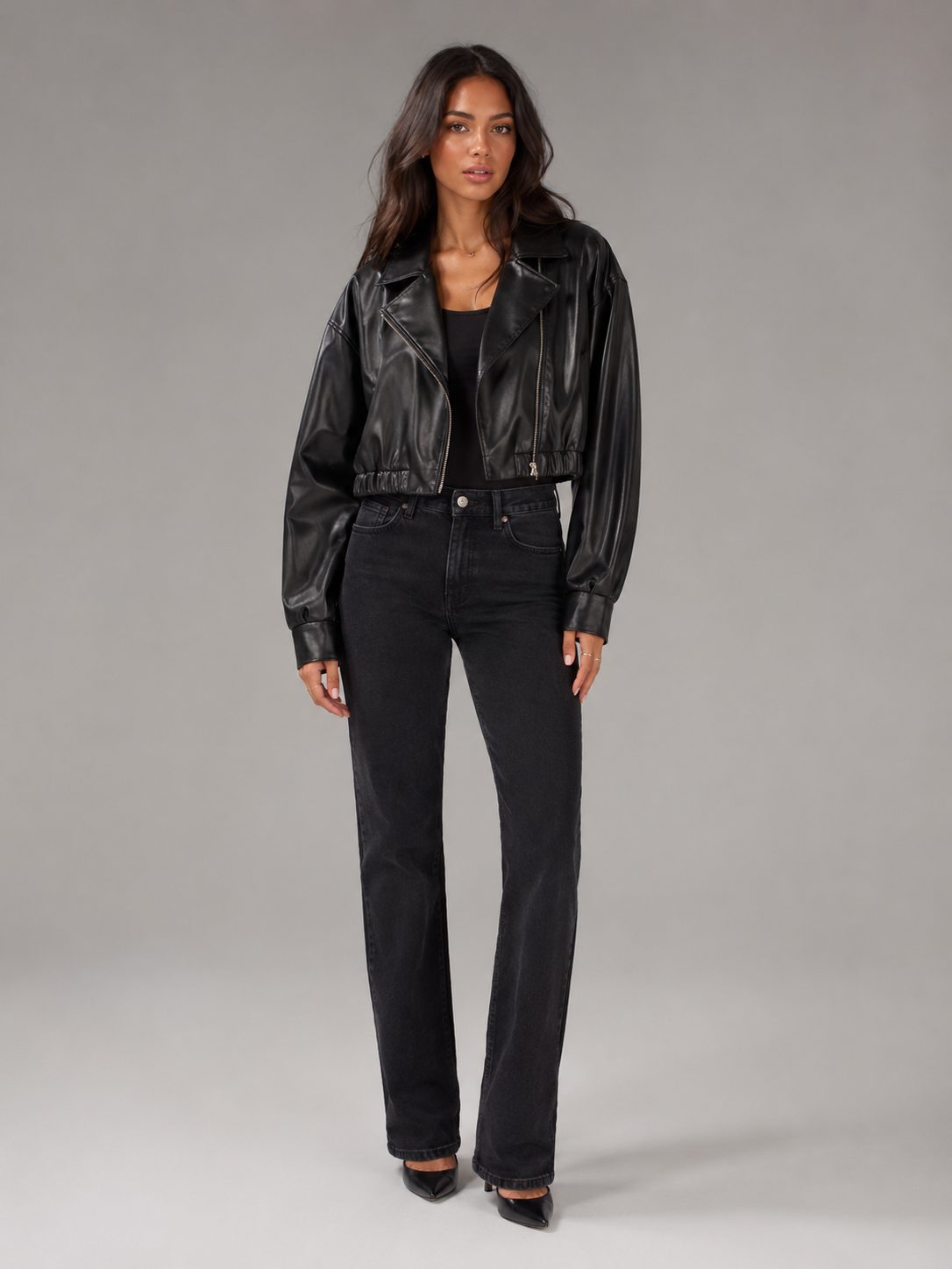 Giacca Biker Donna Corta Effetto Pelle