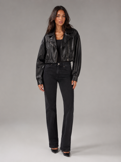 Giacca Biker Donna Corta Effetto Pelle