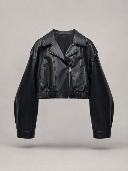 Giacca Biker Donna Corta Effetto Pelle