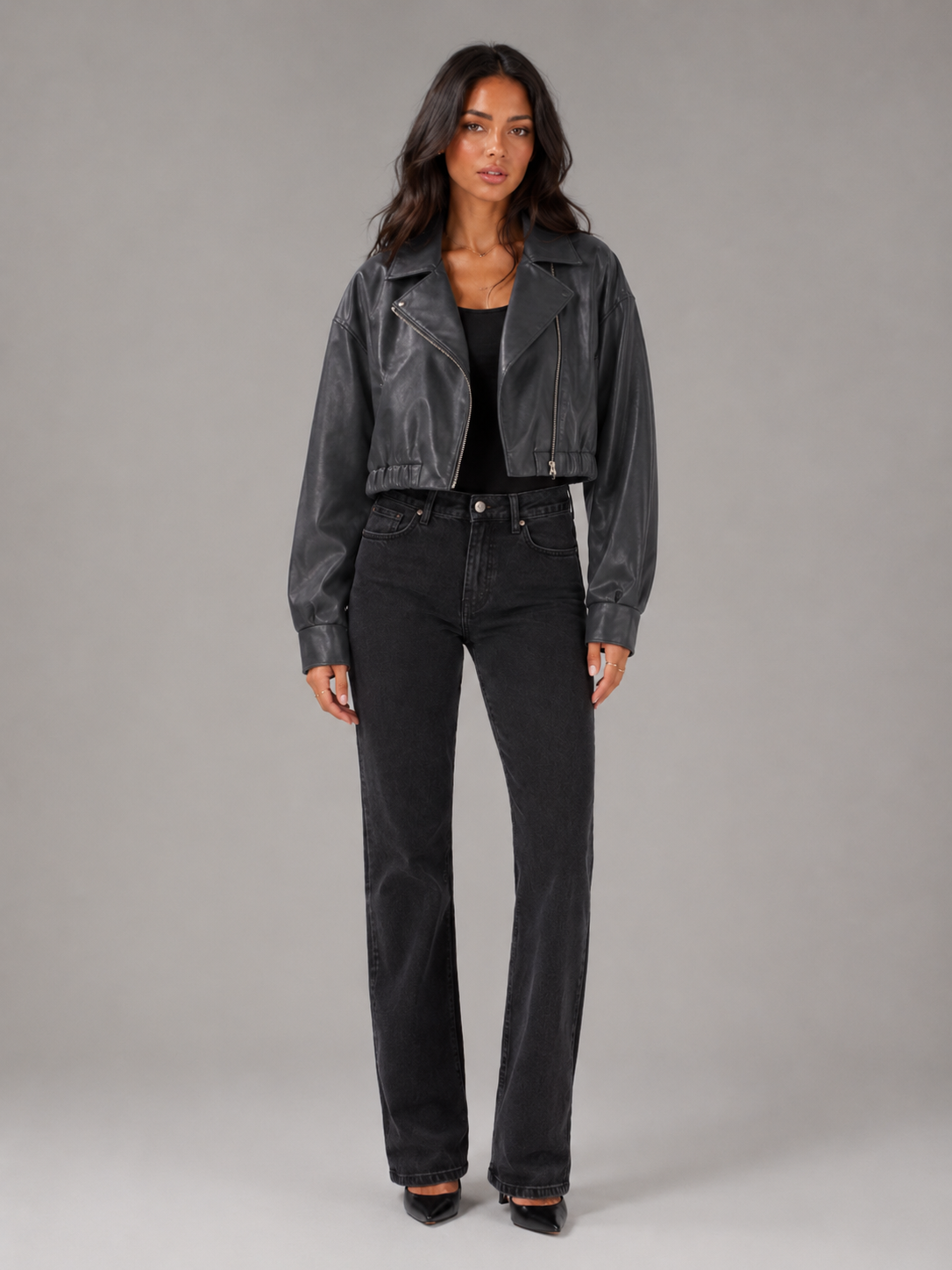 Giacca Biker Donna Corta Effetto Pelle