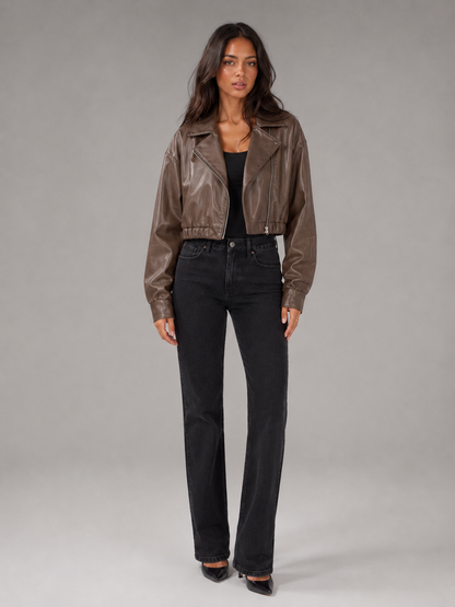 Giacca Biker Donna Corta Effetto Pelle