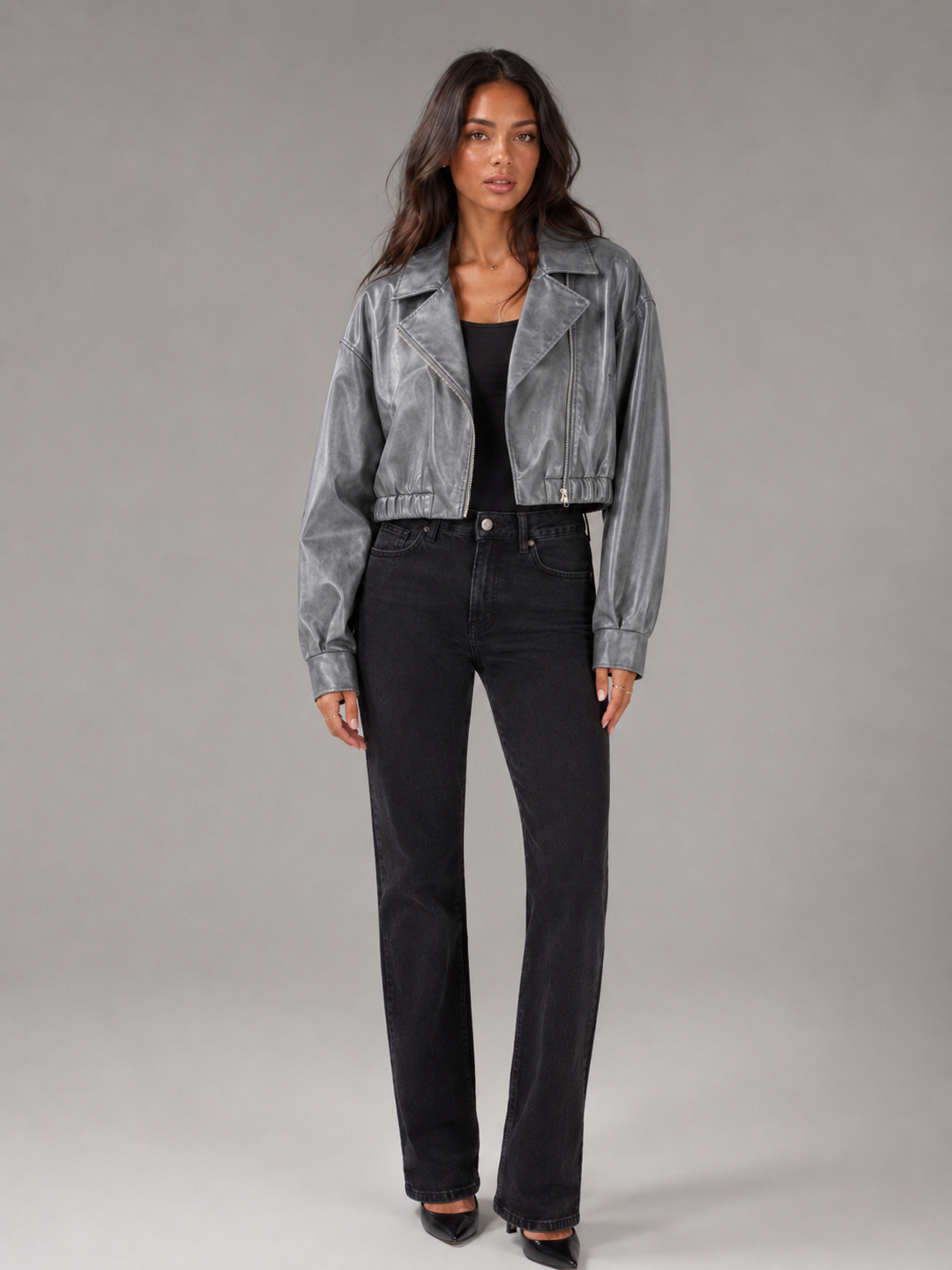 Giacca Biker Donna Corta Effetto Pelle