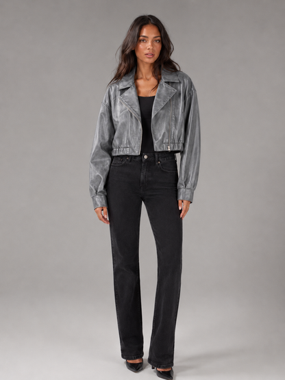 Giacca Biker Donna Corta Effetto Pelle
