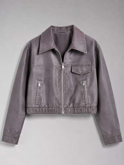 Giacca Trucker Donna Effetto Pelle Lavato