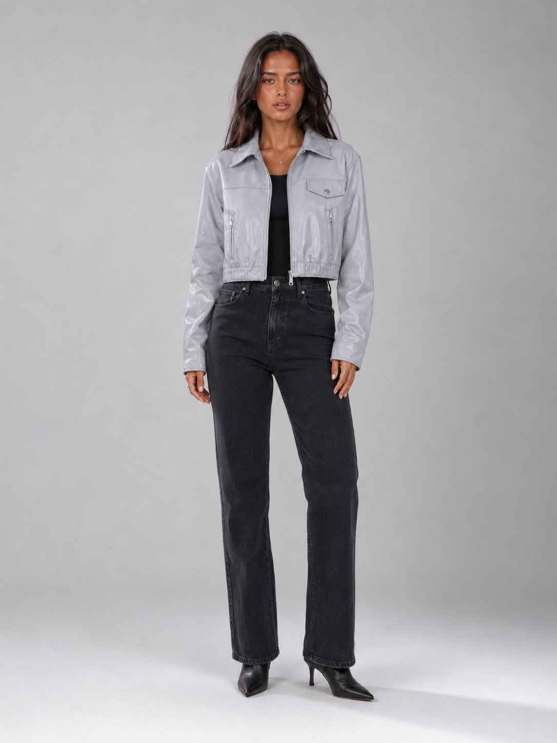 Giacca Trucker Donna Effetto Pelle Lavato