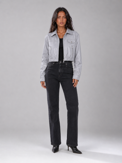Giacca Trucker Donna Effetto Pelle Lavato