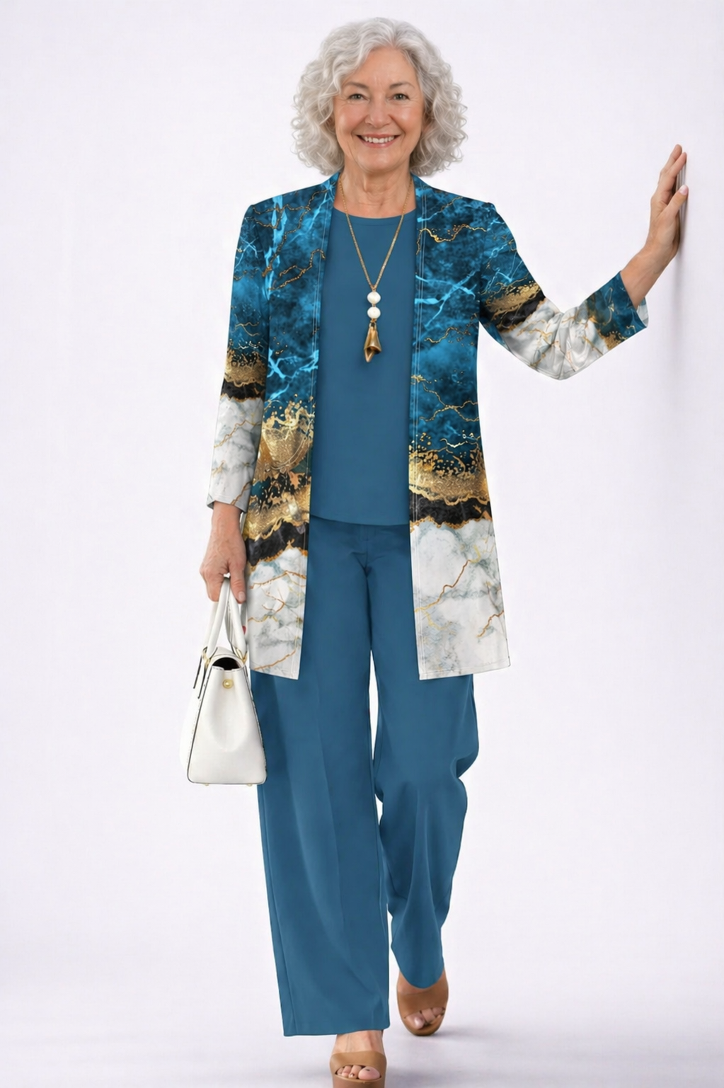 Tiziana | Completo Donna 3 Pezzi Blu e Marmo Oro