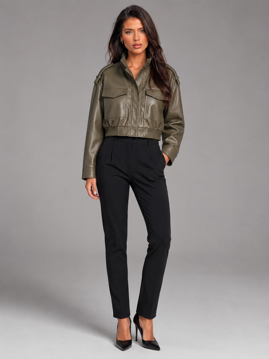 Giacca Utility Donna Corta con Collo Mao