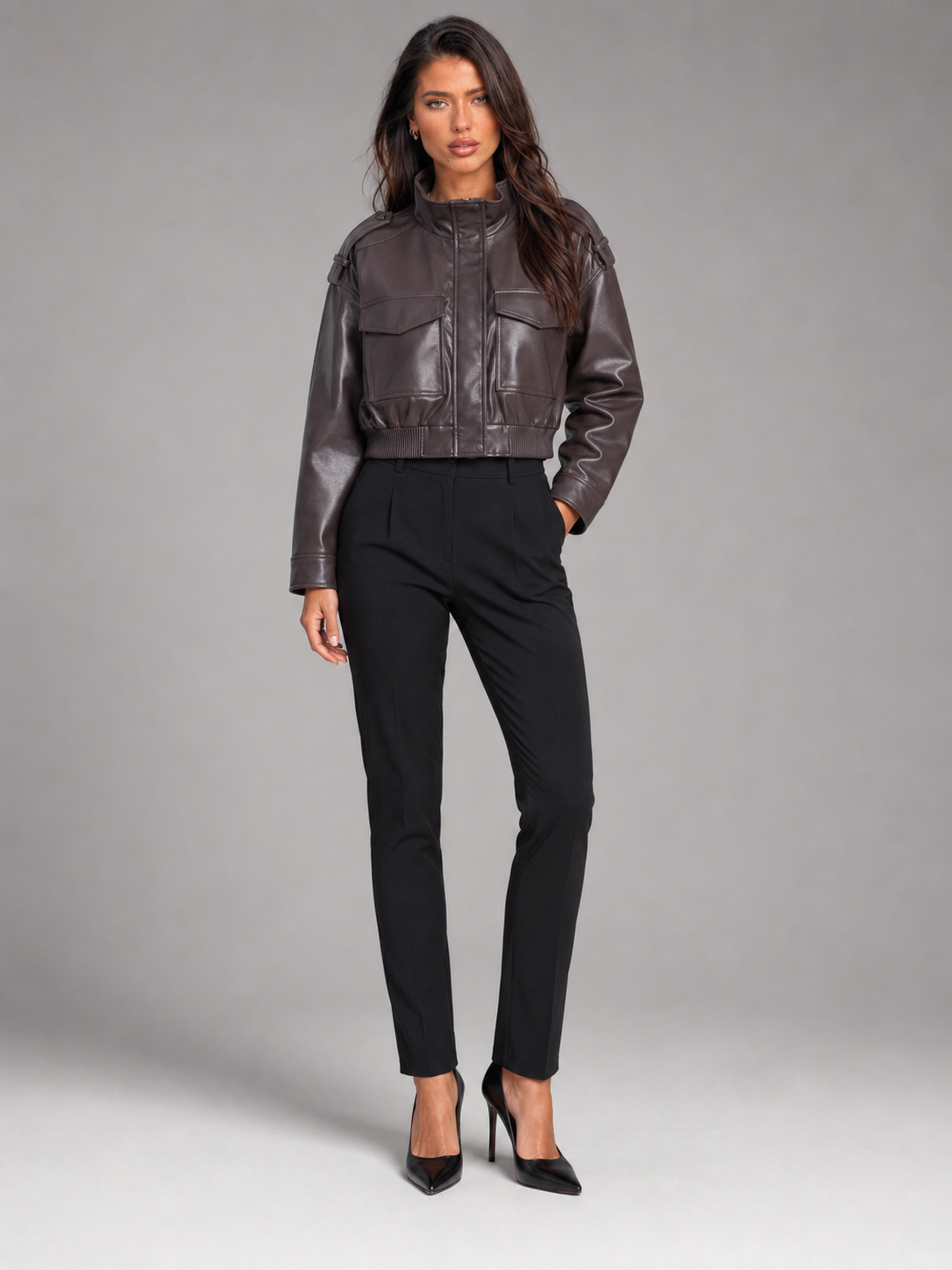 Giacca Utility Donna Corta con Collo Mao
