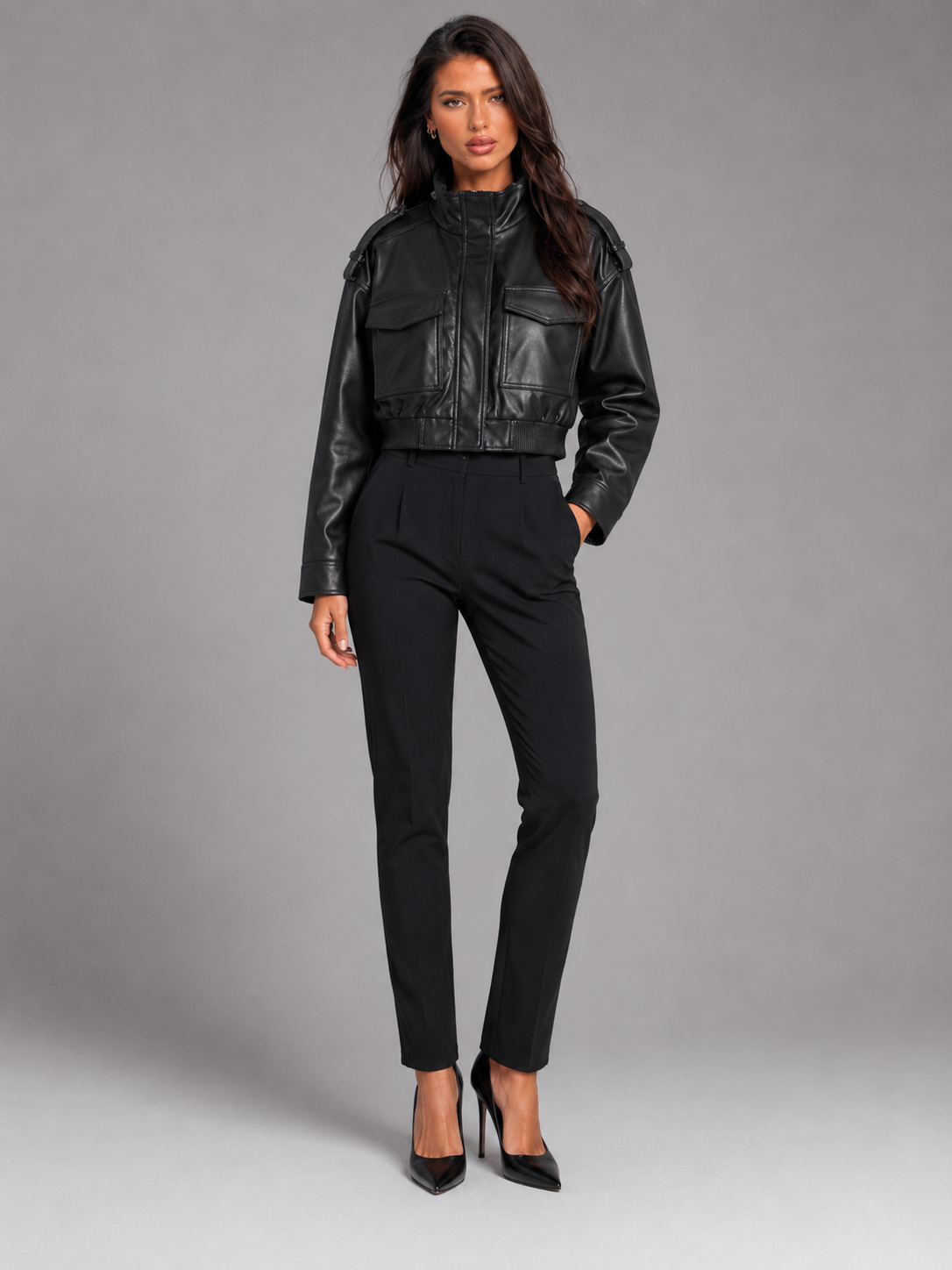 Giacca Utility Donna Corta con Collo Mao