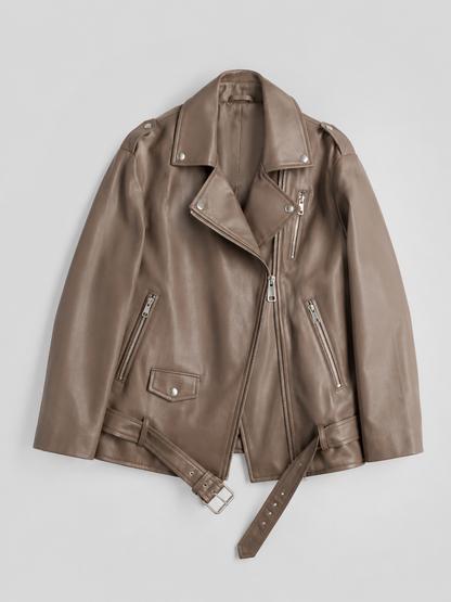 Giacca Biker Donna Oversize Effetto Pelle