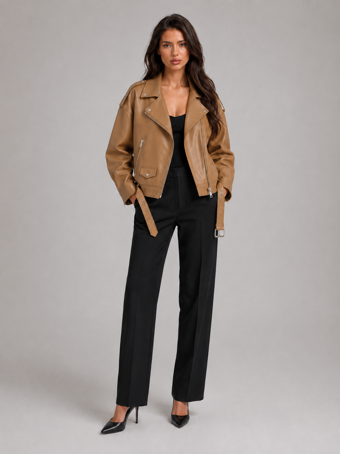 Giacca Biker Donna Oversize Effetto Pelle